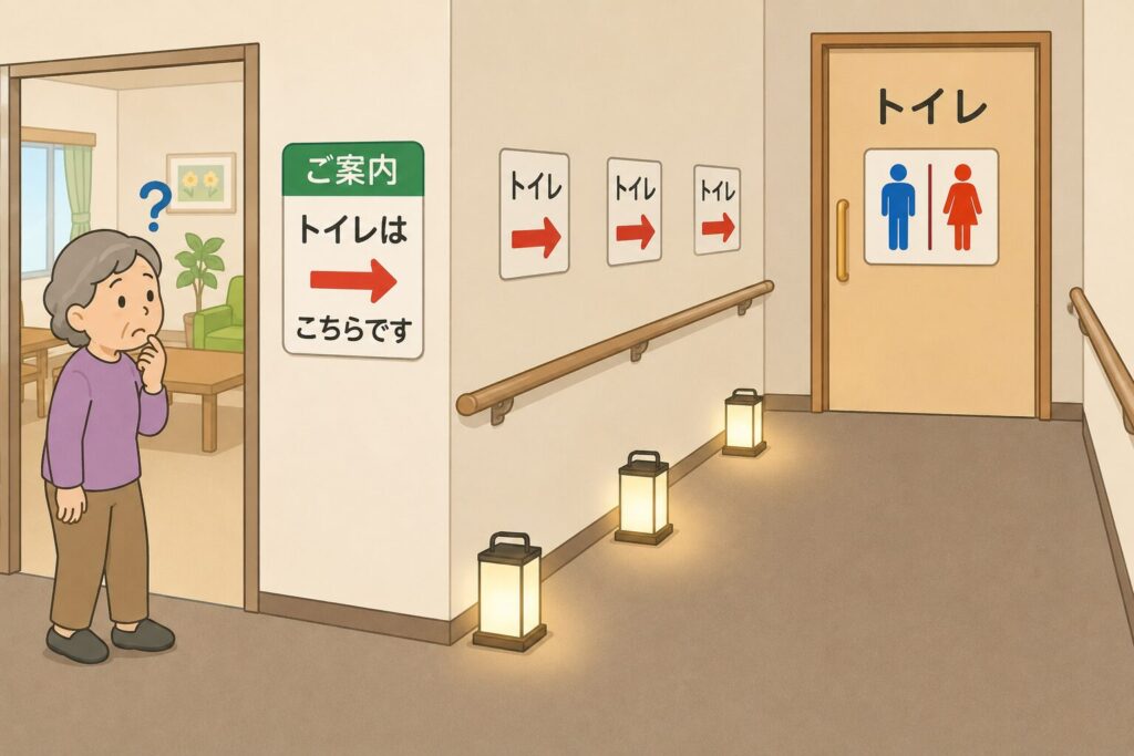 認知症の方のトイレへの誘導の工夫のイラスト
